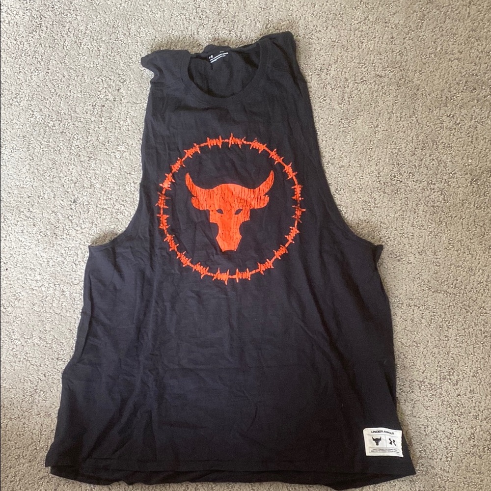 THE ROCK Under Armour Black Tank Top with Red Bull Design